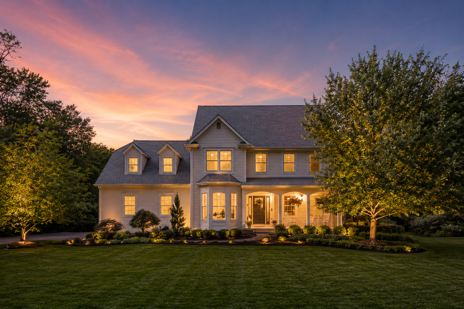 Classic New England colonial home with mature landscaping in Glastonbury, Connecticut